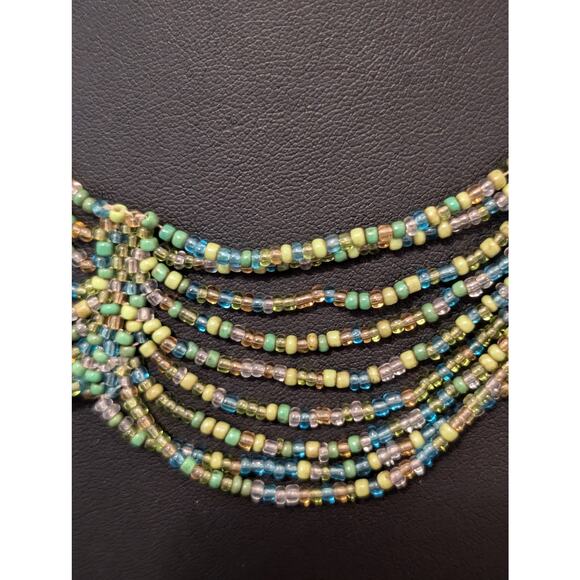 Hand Made Green Blue Seed Bead Collar Necklace - Picture 2 of 5